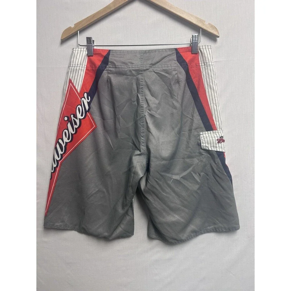 Budweiser Mens Board Shorts Swim Trunks Stripes Logo Size 32